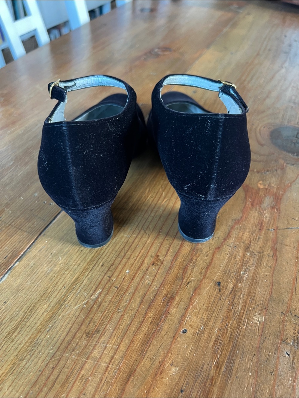 Black Velvet Mary Jane Heels with Ankle Strap Sz 7.5 M - Picture 4 of 5